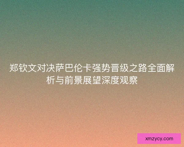 郑钦文对决萨巴伦卡强势晋级之路全面解析与前景展望深度观察